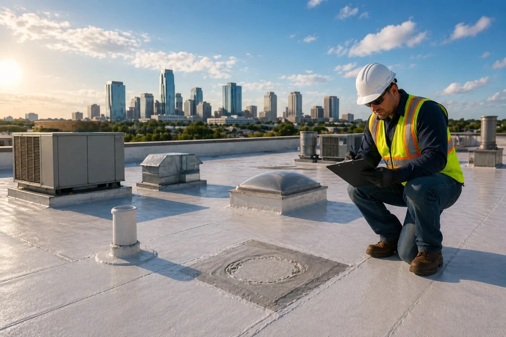 Commercial roof repair cost in Tampa FL showing pricing estimates for repair services on commercial buildings