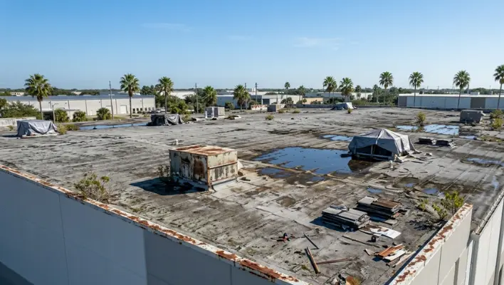 Commercial flat roof being prepared for repair in Tampa
