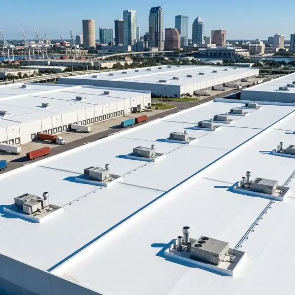 Commercial roofing project in Tampa showing professional roof repair, replacement, and installation for a commercial building