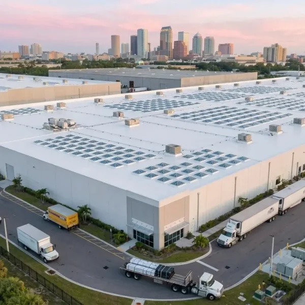 Commercial roofing project in Tampa showing professional roof repair, replacement, and installation for a commercial building