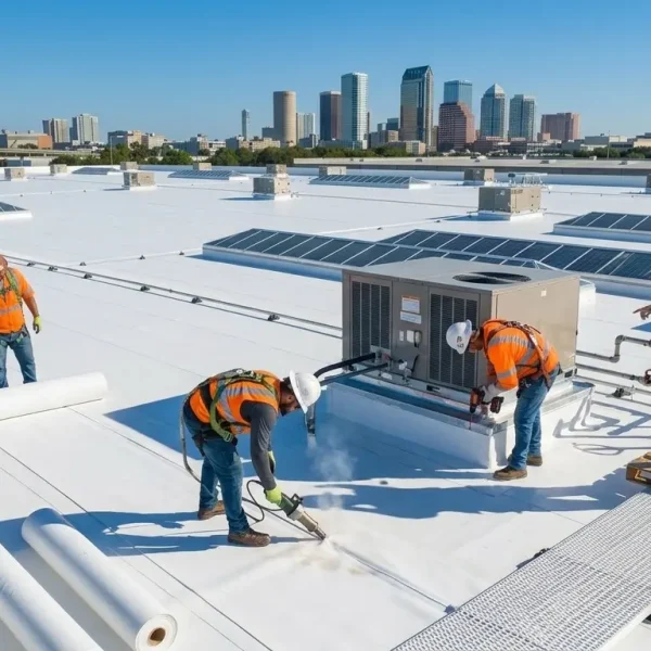 Commercial roofing project in Tampa showing professional roof repair, replacement, and installation for a commercial building